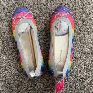 Girls Rainbow Sparkle Flats - Size 2